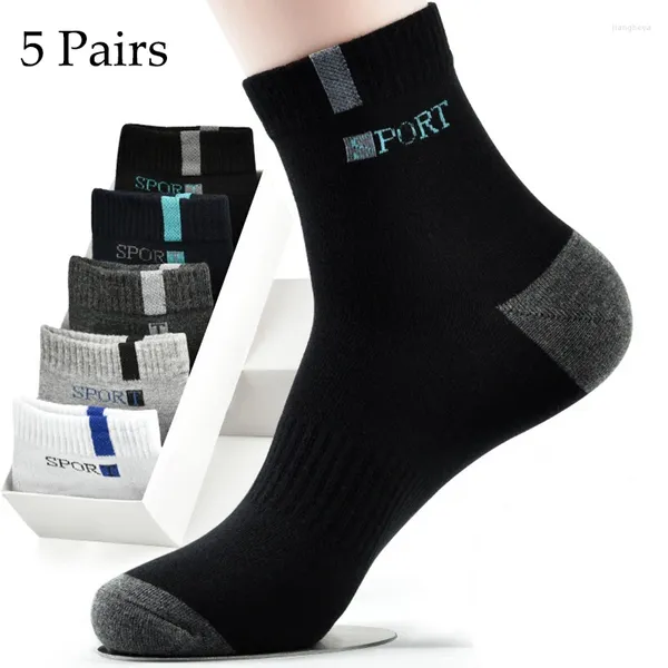 Chaussettes de sport 5 paires de haute qualité Bambou Fibre Deodorant Business Men Tube pour l'automne et le printemps plus taille plus 38-47 EUR 38-47