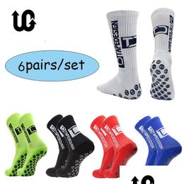 Chaussettes de sport 6 paires / lot anti-dérapant tapedesign football mi-mollet antidérapant football sport cyclisme chaussette pour hommes eu38-44 230724 livraison directe Dhnno