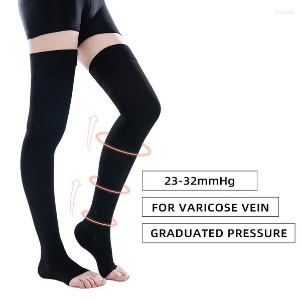 Chaussettes de sport, une paire de cuisses, haute Compression, élastiques, antidérapantes, bout ouvert, lymphœdème, Anti-varices, guérison rapide, 23-32 mmHg