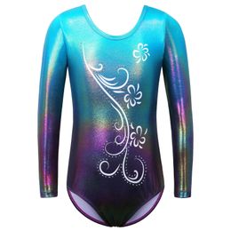 Gym kleding baohulu tieners tuidard voor gymnastiek lange mouw kinderen ballet slijtage gradi￫nt kleur print bodysuit ballerina oefening jumpsuit 221122