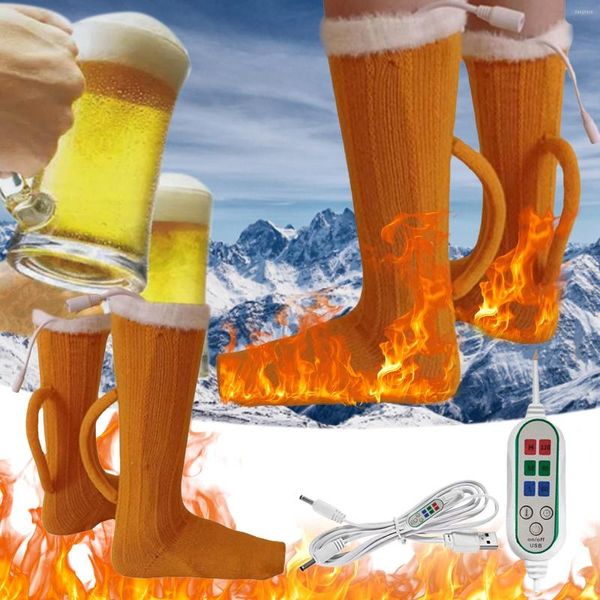 Calcetines deportivos, jarra de cerveza, creativo tejido de invierno, suelo térmico amarillo cálido para hombres y mujeres, Pedal de pierna para Fitness E2m