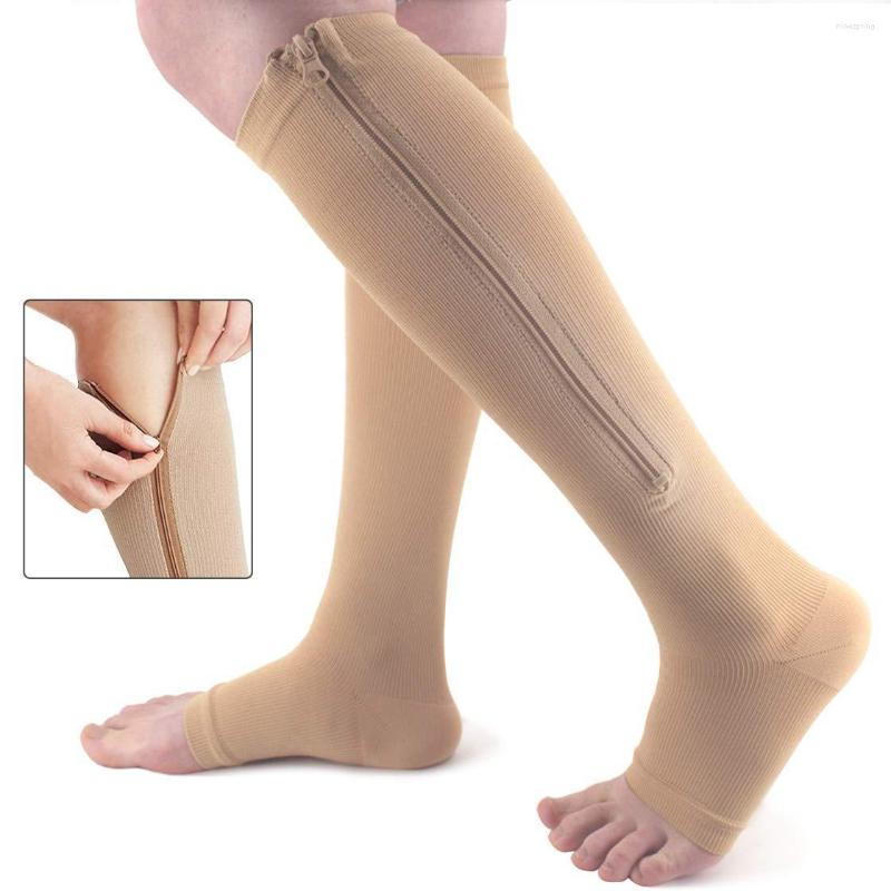 Sports Socks Brothock Compression Stockings Pressure Long Cycling Zipper Professional Leg Support Thick Sport