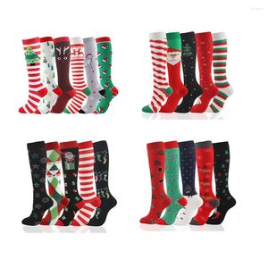 Sportsokken Calcetines De Navidad 5/6 paar per set Kerst Sok Compressie Sport Knie Hoge Compressie