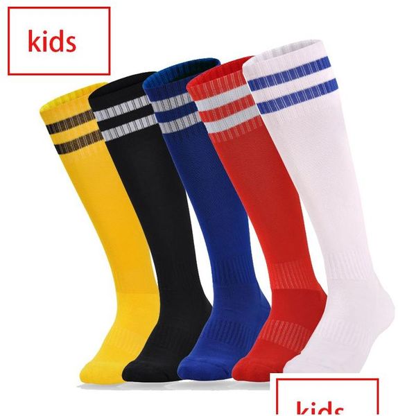 Chaussettes de sport pour enfants football avec motif rayé Knee High Soccer anti-glissement