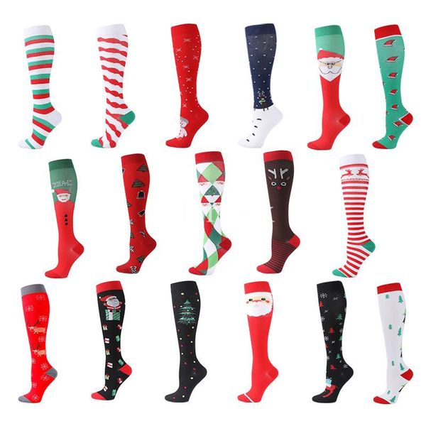 Calcetines deportivos Compresión Patrón de Navidad Regalo para hombres Mujeres Medias hasta la rodilla Correr