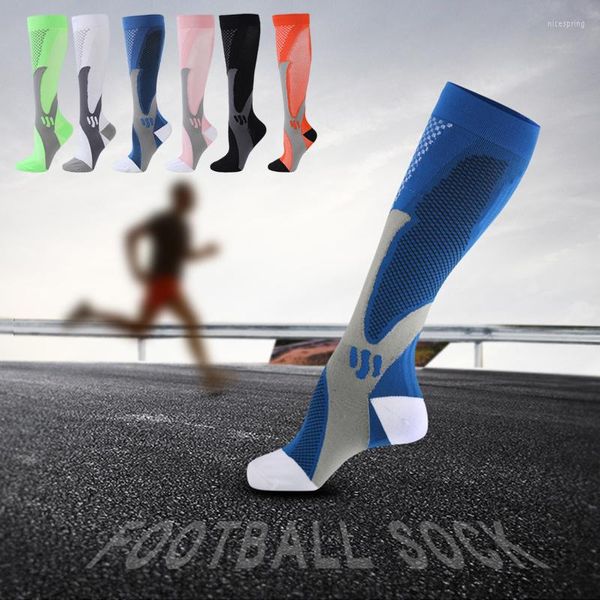 Chaussettes de sport Compression Fit Varices Hommes Femmes Respirant Cyclisme Football Sport Chaussette Anti Fatigue Soulagement De La Douleur Genou 1 Paire