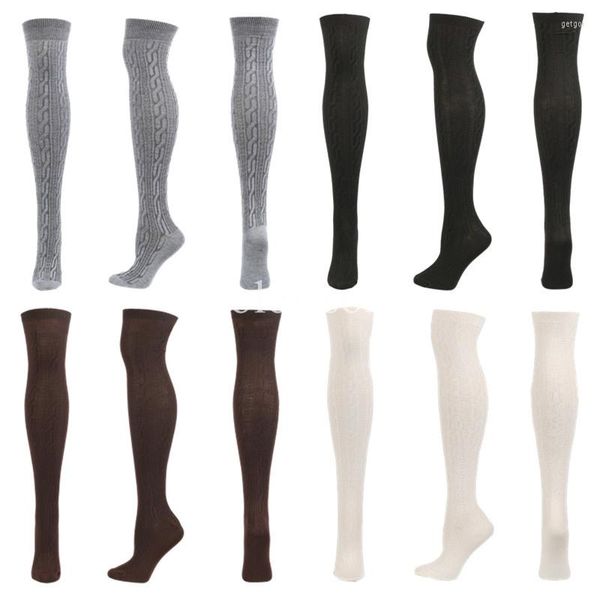 Chaussettes de sport à Compression au dessus du genou, bas hauts à rayures noires et blanches, longues femmes et filles, Costumes de Cosplay Lolita Medias