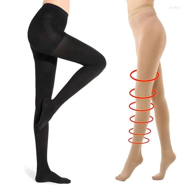 Chaussettes de sport collants de Compression pour femmes 23-32 MmHg bas gradués soutien ferme collants taille haute opaques