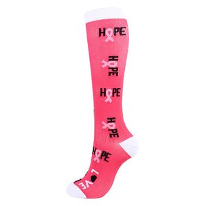 Chaussettes de sport à Compression, Collection Think Pink, bas pour femmes, longues cuisses, hautes, extensibles, fête en plein air, élastiques drôles pour femmes