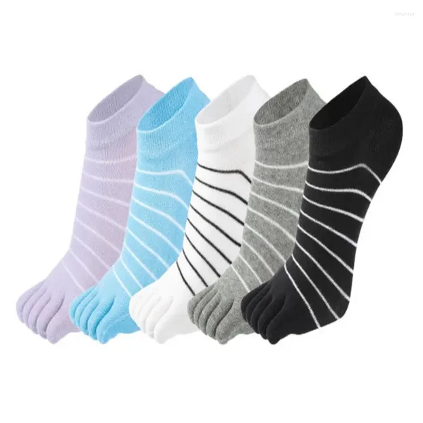 Chaussettes de sport coton cinq doigts pour femmes à rayures solides blanc violet rose bleu bleu respirant à tube bas court avec orteils