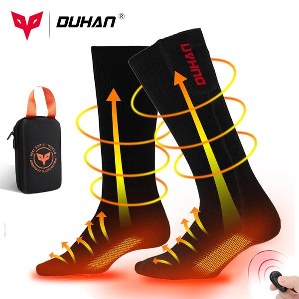 Chaussettes de sport DUHAN hiver moto chaussette chauffante batterie rechargeable bas chauffage électrique Ski homme thermique avec pied plus chaud 231215