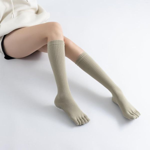 Chaussettes de sport Fonctionnelles mi-mollet Yoga Compression Bas Reliure Antidérapant Fitness Pilates Mode