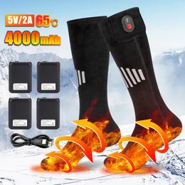 Chaussettes de sport chauffantes, chaleur d'hiver, 5000mAh, rechargeables par USB, 65 chauffage, bottes d'extérieur pour moto, chaussettes de ski, motoneige, 231215