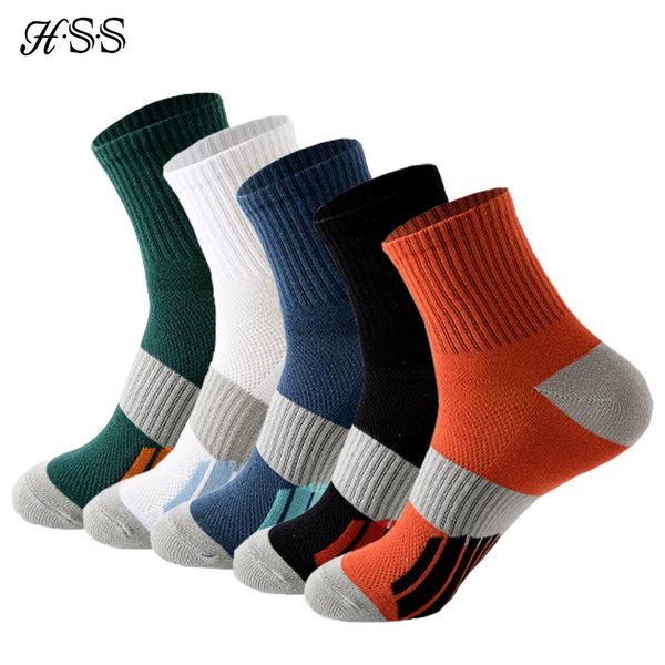 Chaussettes de sport HSS Basketball Hommes Running 5 PairsLot Coton Bio Été Fitness Respirant Chaussette À Séchage Rapide Homme Grande Taille 231213