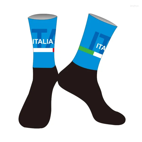Sports Socks Laser Coupez une paire 2024 Italia Équipe nationale Cycling Antislip Bike Racing Miti Breathable for Men and Women