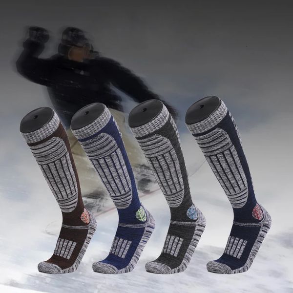 Chaussettes de sport Chaussettes de ski en laine mérinos Sports d'hiver Snowboard Cyclisme Randonnée Ski Bas Hommes Femmes Genou Haute Chaussette Thermique 231216
