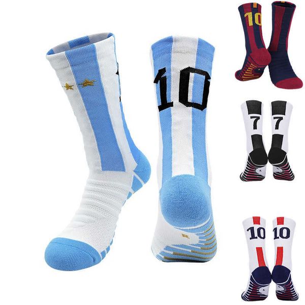 Chaussettes de sport Numéro Bleu Blanc 10 # 7 # Chaussettes de football Hommes Sports de football pour adultes Course à pied en plein air Cyclisme Séchage rapide Respirant Nylon Antidérapant P230511