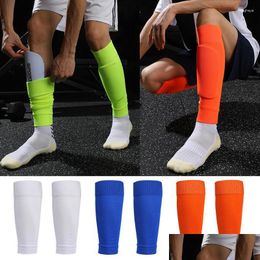 Chaussettes de sport Plus Élasticité Taille Football Shin Hommes Gardes Adts Jambe Enfants ER Veau Manches Sport Football Pads Kicking Ball Protection Dro Dhm41