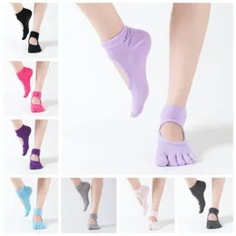 Calcetines deportivos Poliéster Algodón Yoga Dot Tubo corto Silicona Split Toe Fitness Cinco Pegamento antideslizante Cinco dedos Mujeres