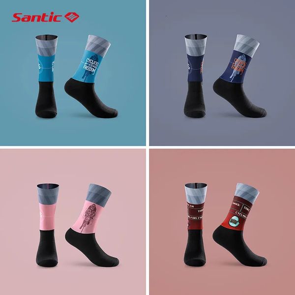 Chaussettes de sport Santic chaussettes de cyclisme professionnelles femmes haute élastique respirant sport course gymnase football vélo chaussettes hommes 231009