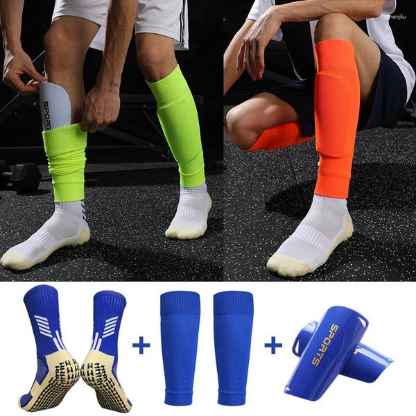 Calcetines deportivos Shin para elasticidad Un conjunto de mangas de guardia Fútbol Adultos Hight Kids Equipo de fútbol Cubierta de pierna profesional Protección deportiva