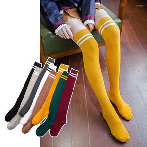 Sportsokken Solid Long Women Kousen Lolita Dij High Sexy Ladies Girls Running Football Cotton Striped Knee