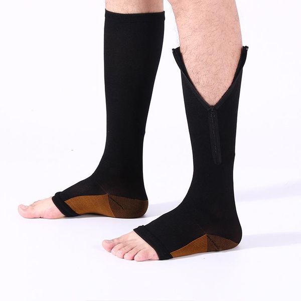 Chaussettes de sport, vente en gros, 100 paires, bouts ouverts, Compression extensible, course à pied, cyclisme, Legging, fermeture éclair