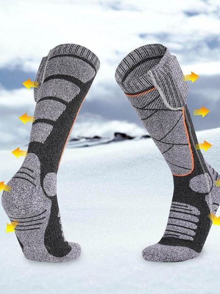 Calcetines deportivos invierno eléctrico calentado con batería calor grueso para hombres mujeres esquí al aire libre ciclismo deporte mantener caliente