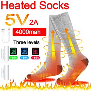 Sportsokken Winter Verwarmd 4000mAh Batterij Thermische sokken Heren Verwarming Voetwarmer Elektrisch Warm Fietsen Ski 231215