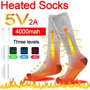 Chaussettes de sport hiver chauffées 4000mAh batterie chaussettes thermiques hommes chauffage chauffe-pieds électrique chaud cyclisme Ski 231128