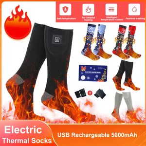 Chaussettes de sport chauffantes en hiver, chaussettes isolées thermiques en laine électrique auto-chauffante, rechargeables par USB, 5000mAh, contrôle par application pour randonnée en plein air 231215