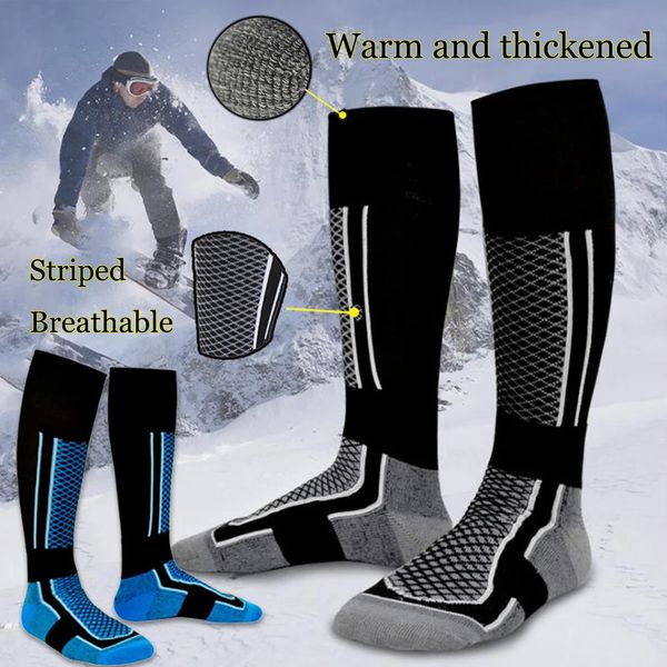 Chaussettes de sport hiver Ski laine thermique unisexe hommes femmes bas chauds pression réduite snowboard rayé en forme 231114