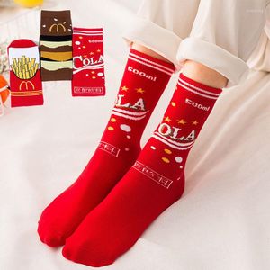 Sportsokken vrouwen mode casual katoen eten cola friet friet hamburger nieuwigheid funky grappige gelukkige brief rood short fancy