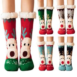 Chaussettes de sport pour femmes, pantoufles de noël avec doublure polaire douce et confortable, chaussettes chaudes et pelucheuses antidérapantes pour filles et femmes