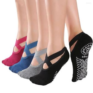 Calcetines deportivos Yoga para mujeres Correas sin deslizamiento Corturas Algodón de algodón Pilates Ballet Dance entrenamiento