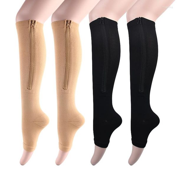 Chaussettes de sport à fermeture éclair, bas de Compression pour femmes et hommes, soulagement de la douleur, soutien des jambes, beauté, bout ouvert, tuyau de prévention des varices Sox