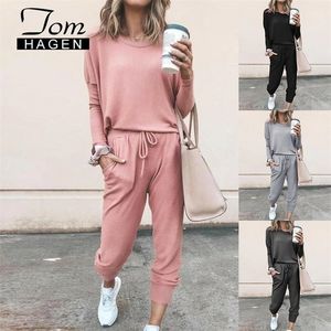 Costume de sport 2 Peice Set Femmes Tenues Casual Pantalons Ensembles Femme Jogger Deux Pièces Ensemble Coréen Noir Coton Survêtement LJ201125