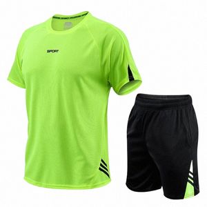 Costume de sport d'été à manches courtes pour hommes, séchage rapide, vêtements de course, basket-ball, football, entraînement d'été, vêtements fitn matin z0HT #