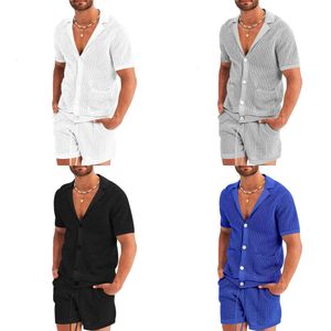 Sports zomer en vrijetijdsholte uit gebreide t-shirt strandbroek heren mode 2-delige set