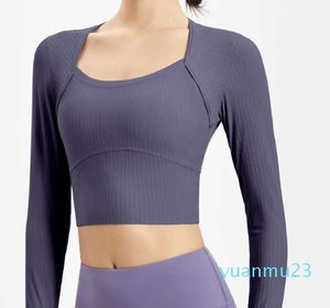 Sporttop Dames Hardlopen Fiess Yoga-outfits Gymkleding Korte open navel Ruimvallend Ademend Sneldrogend Lange mouwen T-shirt