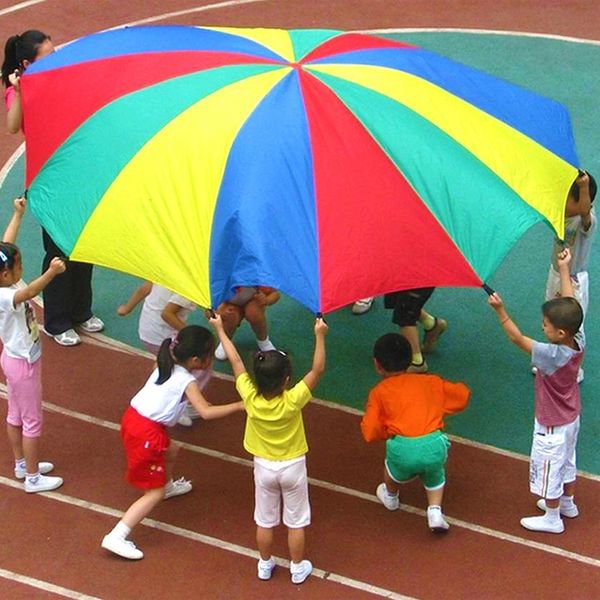 Sports Toys 26M Diamètre Camping En Plein Air Arc-En-Parapluie Parachute Jouet JumpSack Ballute Jouer Jeu De Travail D'équipe Interactif Pour Enfants Cadeau 230605