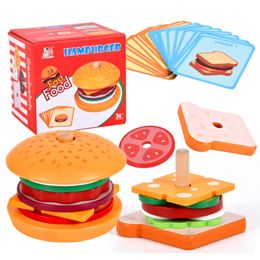 Sportspeelgoed Montessori doet alsof voedsel houten simulatie hamburger zand kinderen educatieve diy kleur vorm matching bord game 230816