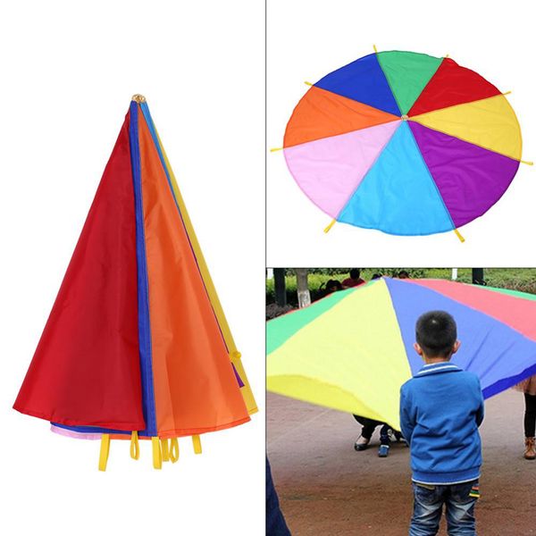 Jouets de sport Parachute de jeu en plein air avec poignées Jeu d'équipe Parapluie étanche Formation de développement de jouets pour enfants Parachute arc-en-ciel 230625