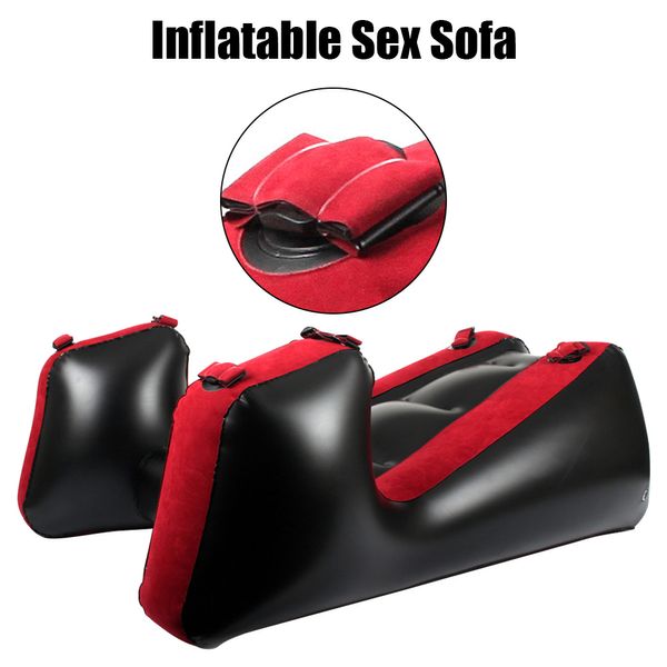 Juguetes deportivos Muebles sexuales Ayuda inflable con correas Flocado PVC Juegos para adultos Pierna dividida Sofá Estera Herramientas sexuales para parejas Mujeres Masajeador de glande Productos sexuales