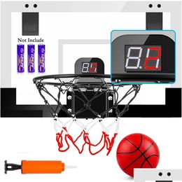 Jouets de sport Jouets de sport Cerceau de basket-ball intérieur pour enfants et salle de porte Mini-jeu avec tableau de bord électronique Accessoires complets D Dhdyb