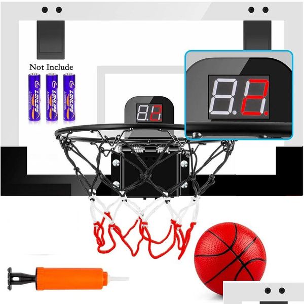 Juguetes deportivos Juguetes deportivos Aro de baloncesto interior para niños y Adts Mini juego de puerta con marcador electrónico Accesorios completos T Dh3Mo