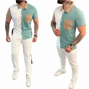 sport tweedelige set heren outfits fi patchwork shirt en broek pakken mannen kleding klassieke stijl tracksuits casual mannen pakken d67x#