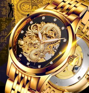 Montres sportives Dragon Squelette Automatic Mechanical Montres pour hommes Horaire de bracelet Morde en acier inoxydable Gold 50m étanche ME2248917