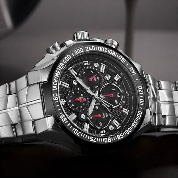 Montres de sport pour hommes mode Quartz hommes grande horloge WWOOR Top marque de luxe militaire entièrement en acier étanche chronographe montre-bracelet 220407