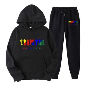 Sportkleding heren-technologie trapstar-print hoodie, Europese en Amerikaanse basketbal en rugby tweedelige set, gecombineerd met damesbroek met lange mouwen en capuchon